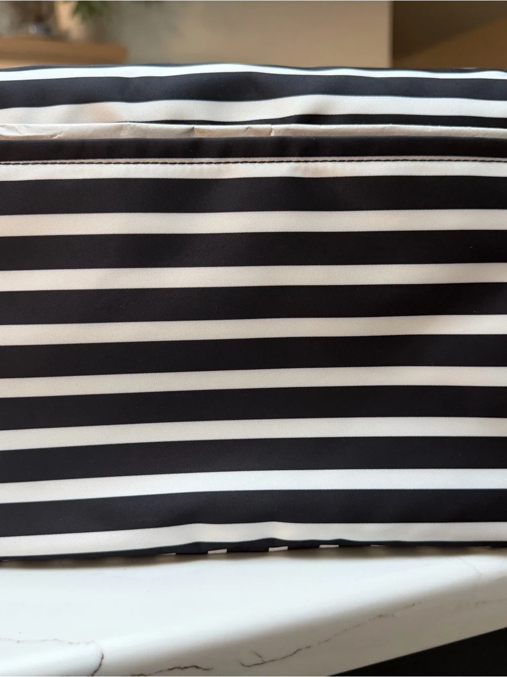 kate spade Black and White Striped Crossbody Bag with Gold Logo